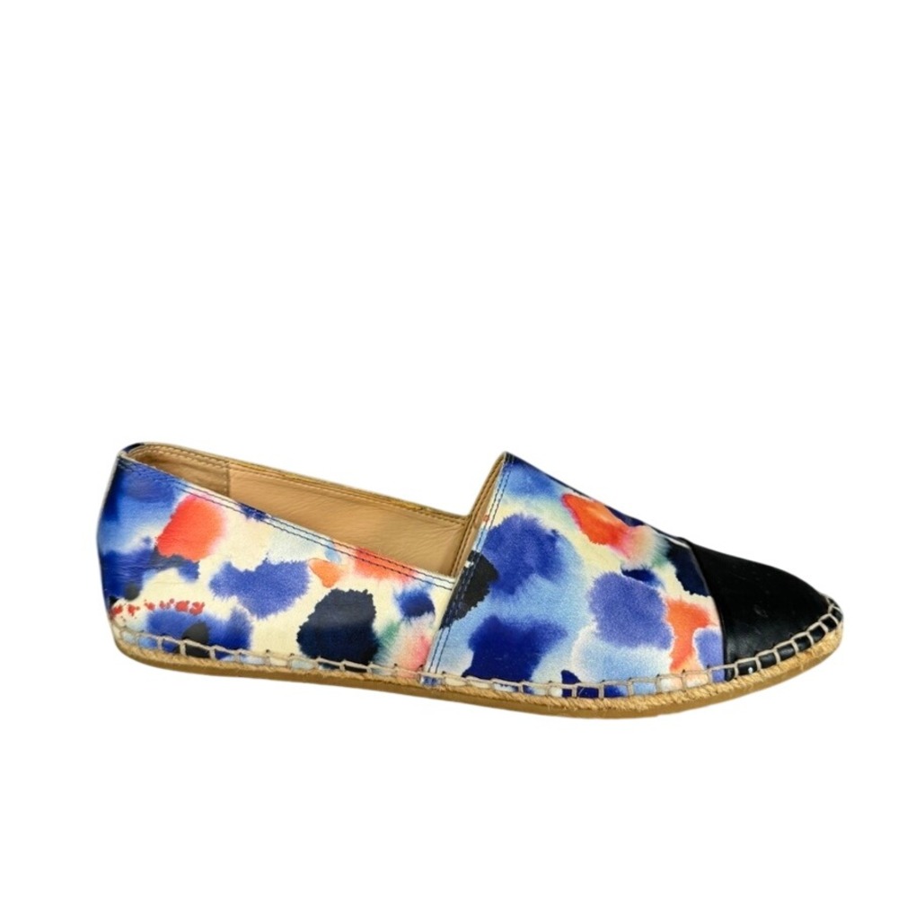 Loeffler Randall Mara Watercolor Floral Leather Espadrille Flats Black Cap Toe 8
